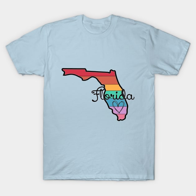 Florida Rainbow Sunshine State Outline Love T-Shirt by Timeforplay